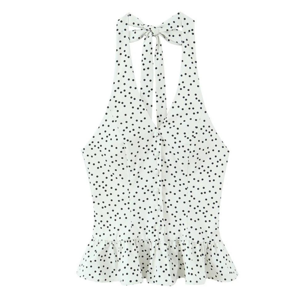 ZARA Fashionable Versatile Polka Dot Halter Top